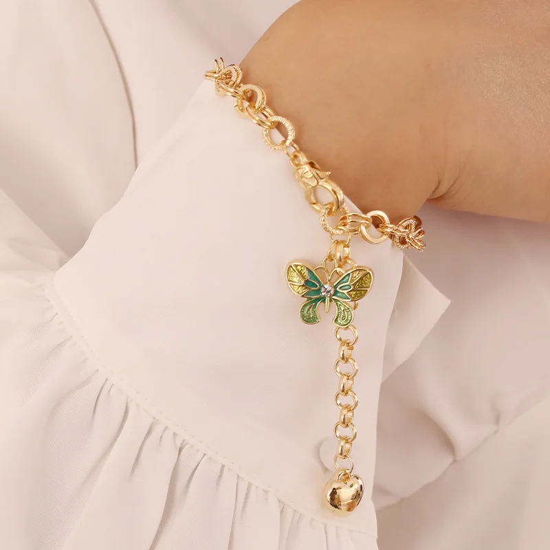 

Gold Plated Adjustable Chunky Chain Multi-color Oil Drip Butterfly Charms Bracelet