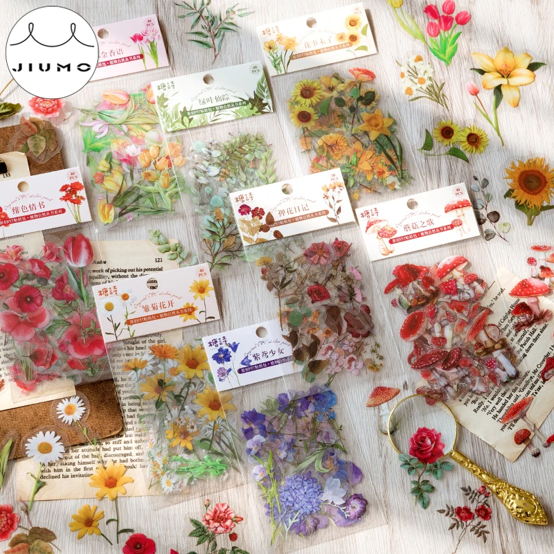 

40Pcs/bag Plant Natural Flower Series Decorative Diary Sticker Scrapbook Sticker Planner Decorative Stationery Stickers JIUMO