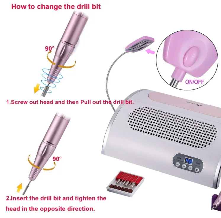 

Amazno hot sale 5 IN 1 Multi-functional Electric 54W Nail File Drill Pen Kit Nail Art Dust Suction Collector Nail Drill Machine, Pink