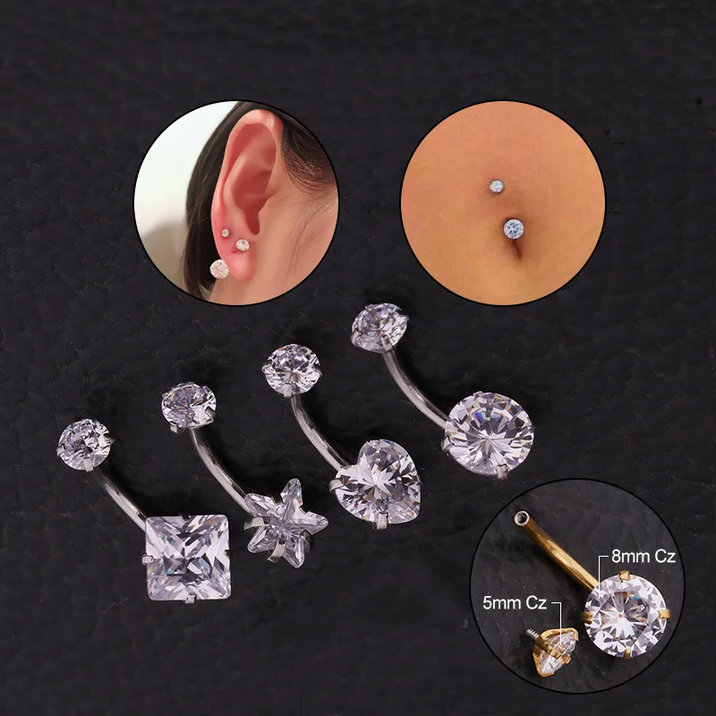 

2021 Sailing Piercing Jewelry Sexy Belly Bars Belly Button Rings Round Star Heart Crystal Belly Button Rings