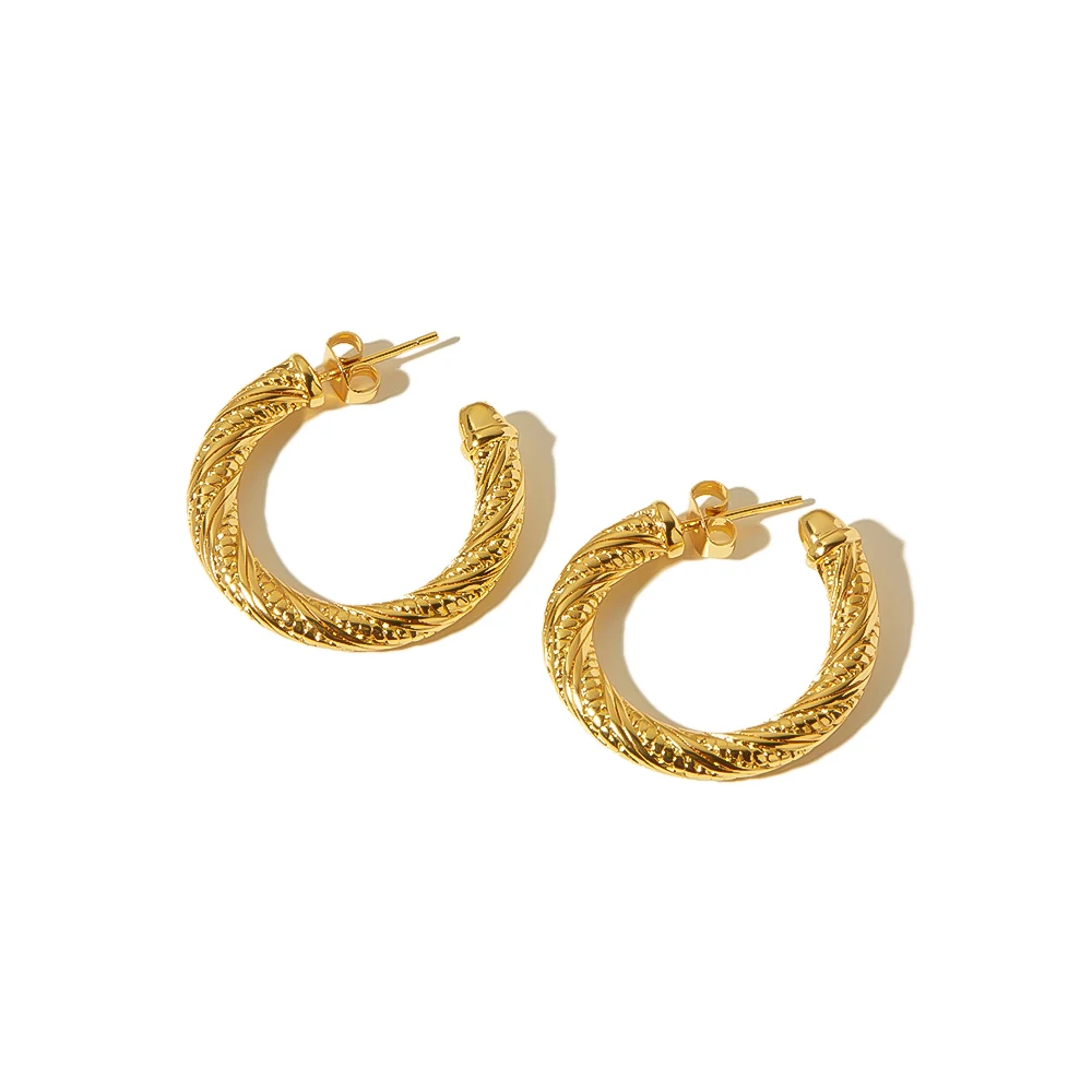 

Tarnish Free Jewelry Stainless Steel 18K Gold Plated Geometric Twisted CC Hoop Earrings For Women