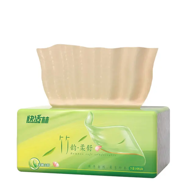 

50 packs in stock 100% virgin Bamboo pulp Facial tissue paper 3 ply sheets 300sheets in total, Bamboo color