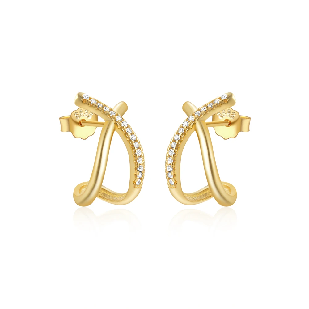 Minimalist Fashion Earring 925 Sterling Silver Trendy Cross Diamond Earrings X Shape Gold Plated Stud Earrings for Women