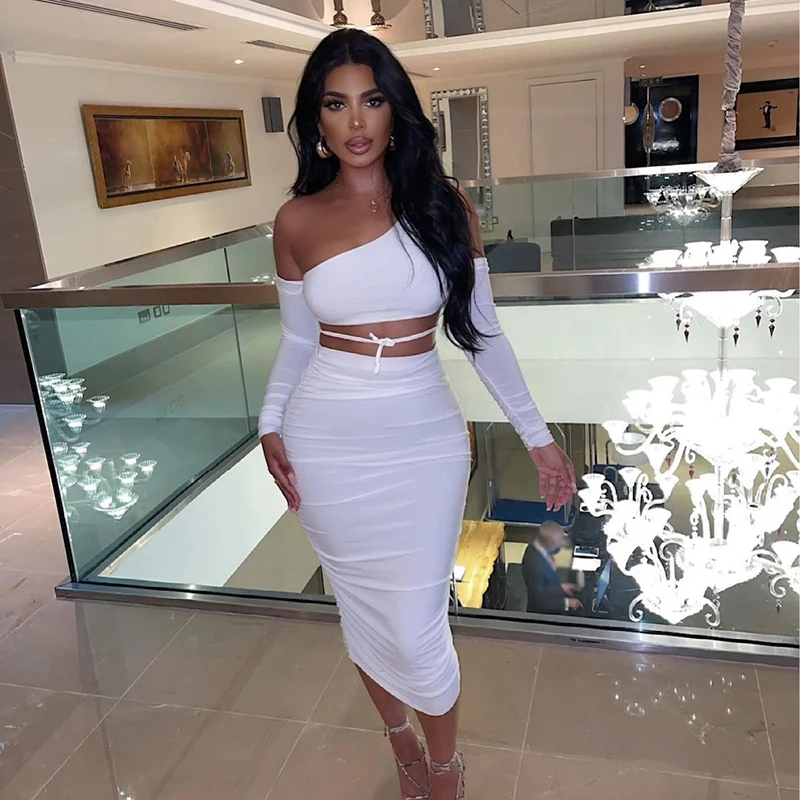 

CUTENOVA W21ST461 New arrival 2021 Personalized white casual suit, detachable sleeves but shoulder short top skirt two piece set