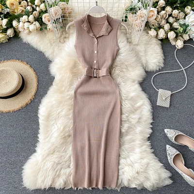 

2020 Autumn Winter Women European Fashion Knitted Sleeveless Knitted Dress