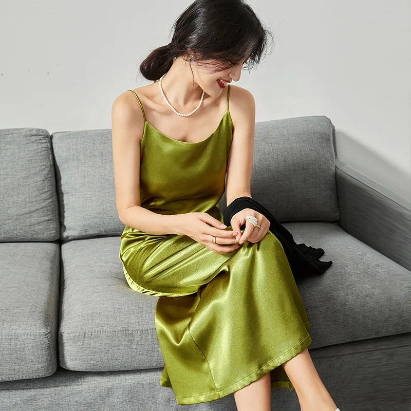 

Fashion Wholesale Ladies Party Wear Bright silk Halter strap long skirt milk silk pencil skirt tight elastic dress women, Shown,or customized color,provide color swatches