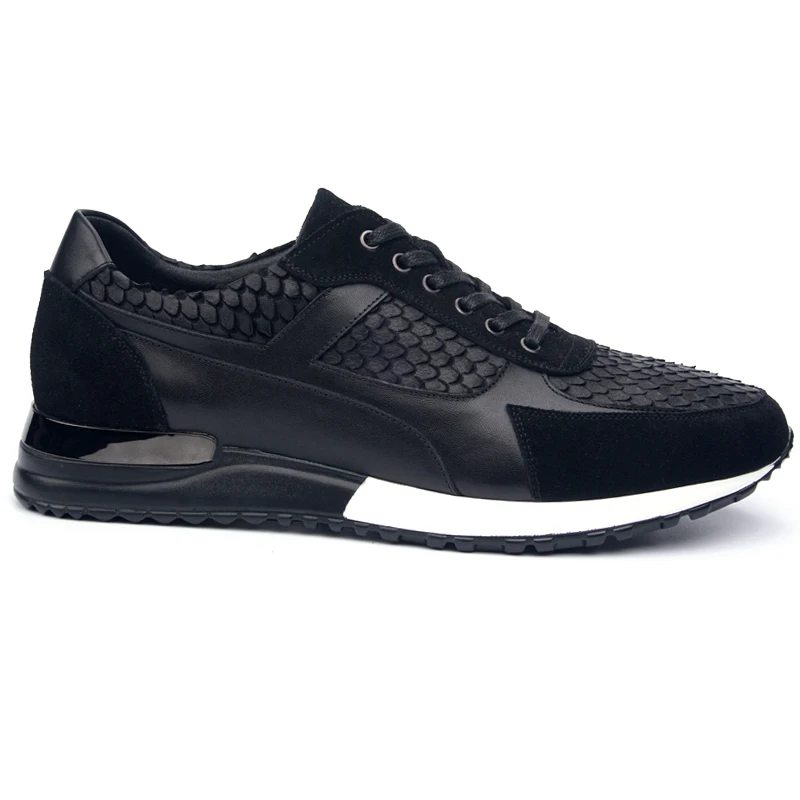 

Custom men's stitching simple men's sports British style crocodile leather sneakers, Black