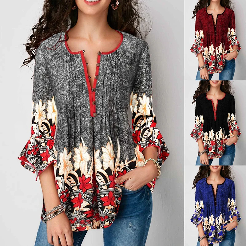 

2021 New Summer Women Print Short Sleeve Blouses Shirts For Women Casual Loose Ladies Tops Female Blouse Plus Size Clothing 5XL, As pictures