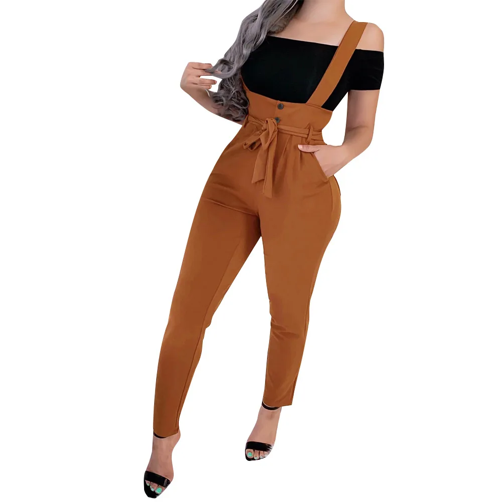 

newest fashion casual overalls solid color suspender trousers Pants Casual Clothes Women