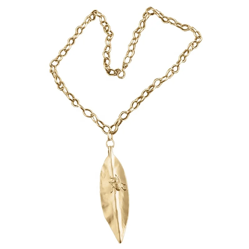 

Fashion Bohemian Jewelry Women Boho Valentine Key Necklace Gold Links Chain Leaf Pendant Necklace