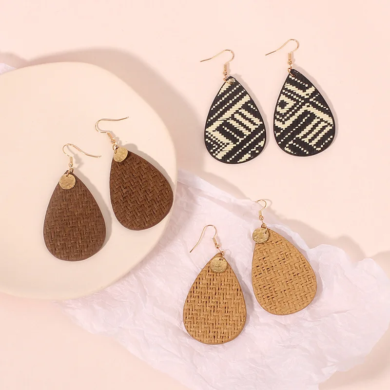 

Jachon 2022 New Fashion Stylish Rattan Braided Environmental Jewelry Special Big Water Drop Shaped Women Earrings, As picture