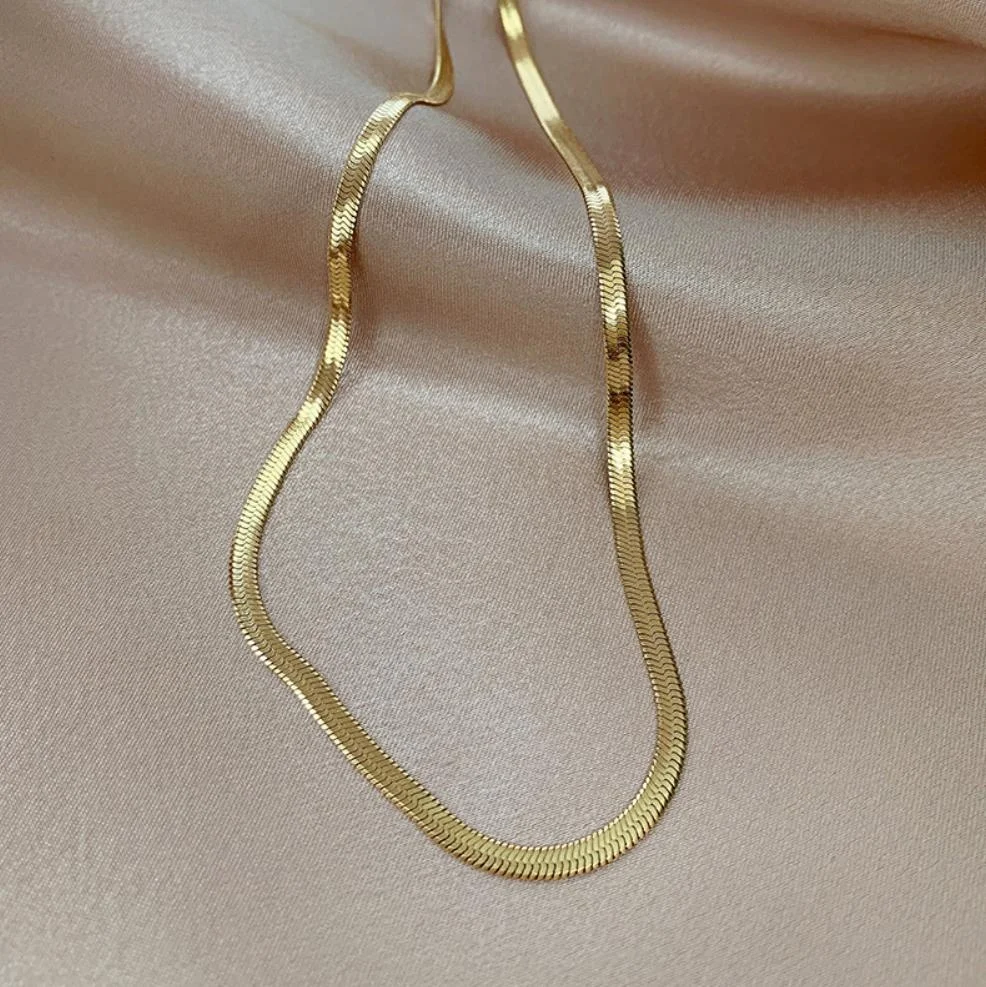 

Fashion Herringbone Chain Necklace High Polished 4mm Width Stainless Steel Gold Chain Necklace Women Men