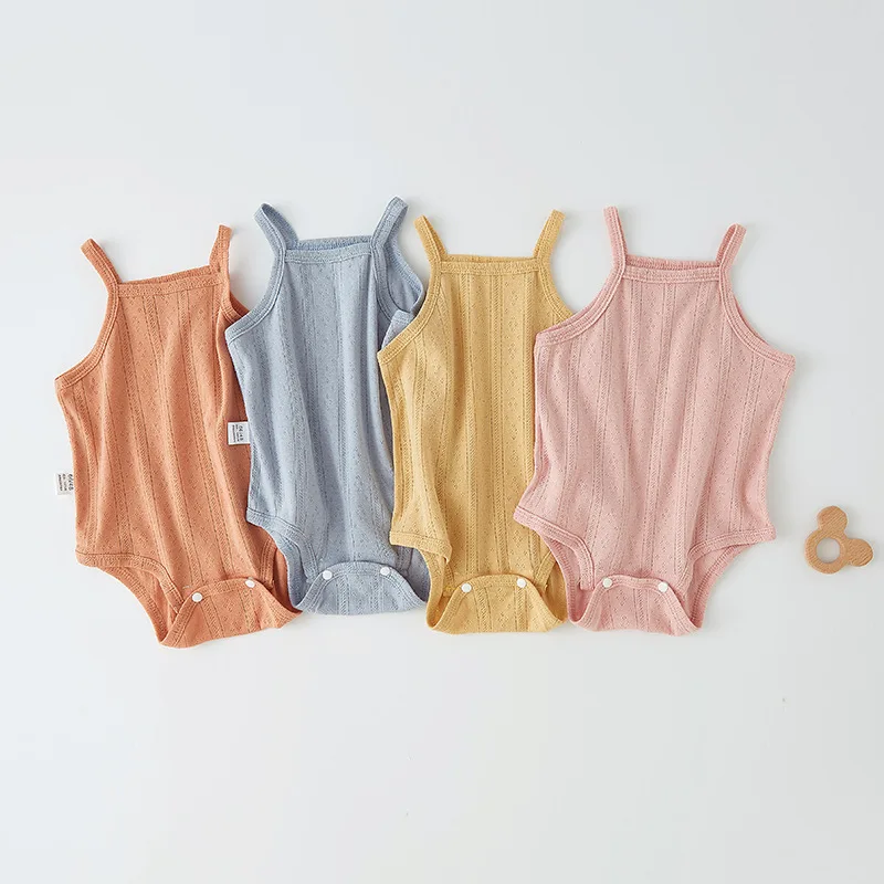 

Baby Bodysuit Romper Summer Baby Triangle Vest Halter Sleeveless Solid Color Pajamas, Customized color