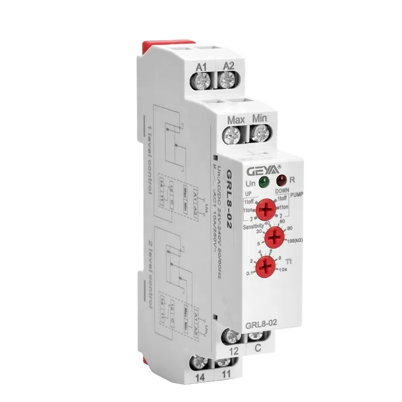 

GEYA GRL8-02 Din Rail Level Control Switch with Water Level Probe AC/DC24-240V Level Control Relay