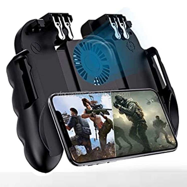 

6 Fingers PUBG Mobile L2 R2 Handle Grip with Cooler Fan L2R2 Joystick Gaming Hand Controller H9 for mobile game, Black