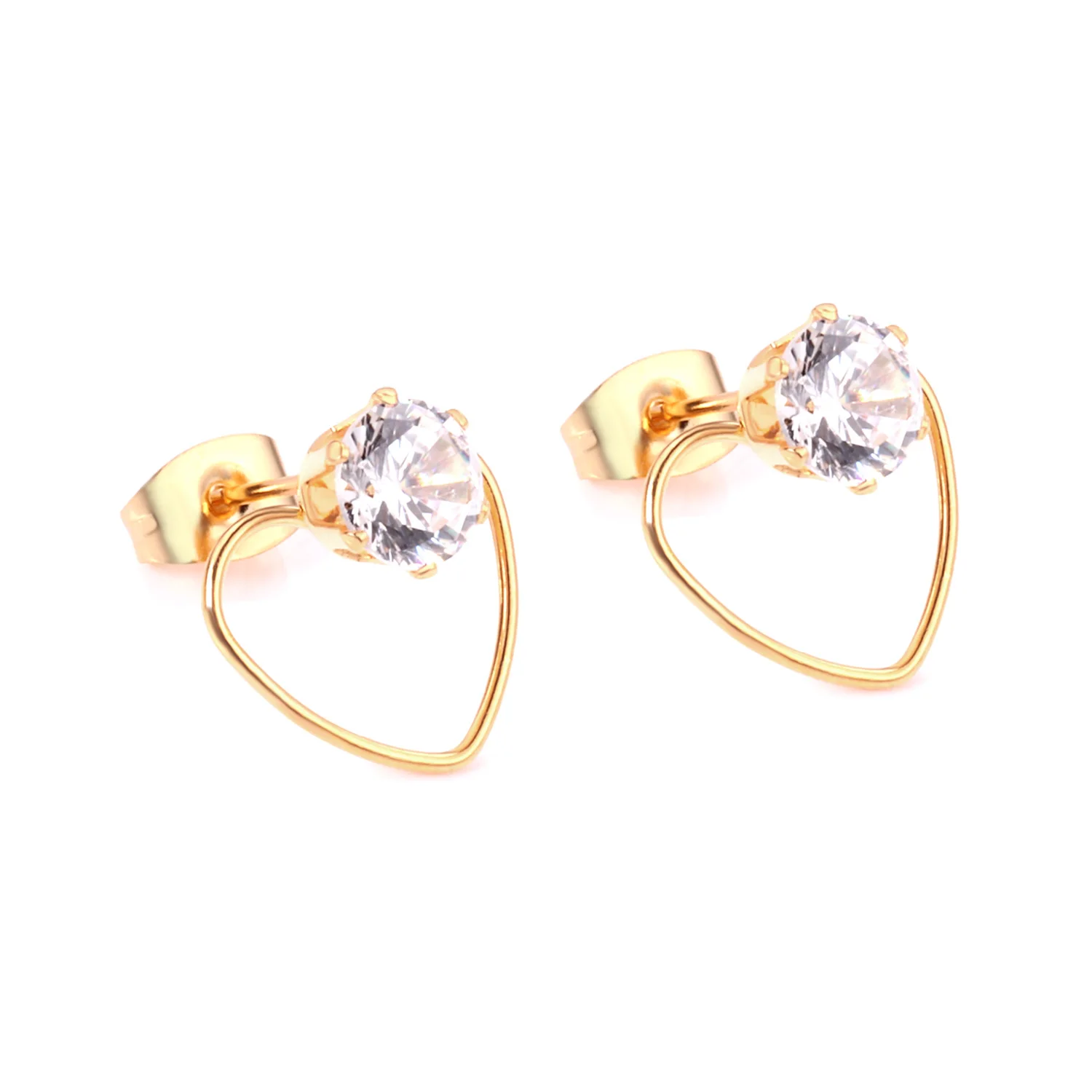 

Wholesale Price Popular Jewelry Stainless Steel Zircon Earrings with Heart Shape For Girls Woman, Gold/silver available