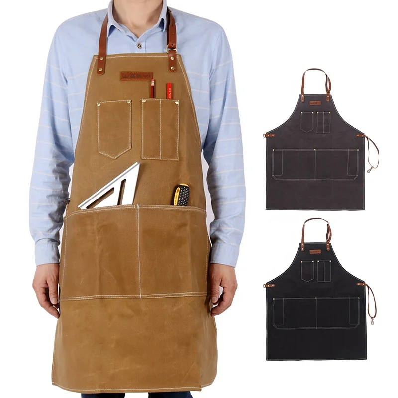 

Wholesale High Quality Men Heavy Duty waterproof Waxed Canvas Work Tool Apron, Black, brown, grey