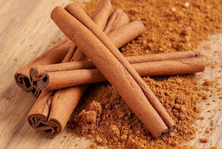 Close-up of Saigon cinnamon stick next to regular cinnamon stick