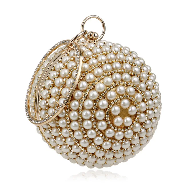 

Fashion Bridal Wedding Evening Bag Elegant Women Luxury Pearl Purse Clutch Chain Ladies 2021 Round Acrylic Clutch Bags, Beige