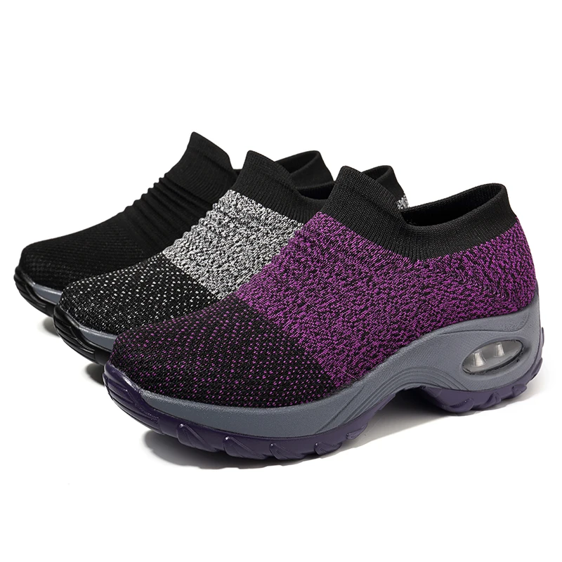 

Women Running Walking Shoes Hot Autumn New Mesh Breathable Knit Ladies Mix Colors Sneakers Soft Platform Slip On Loafers