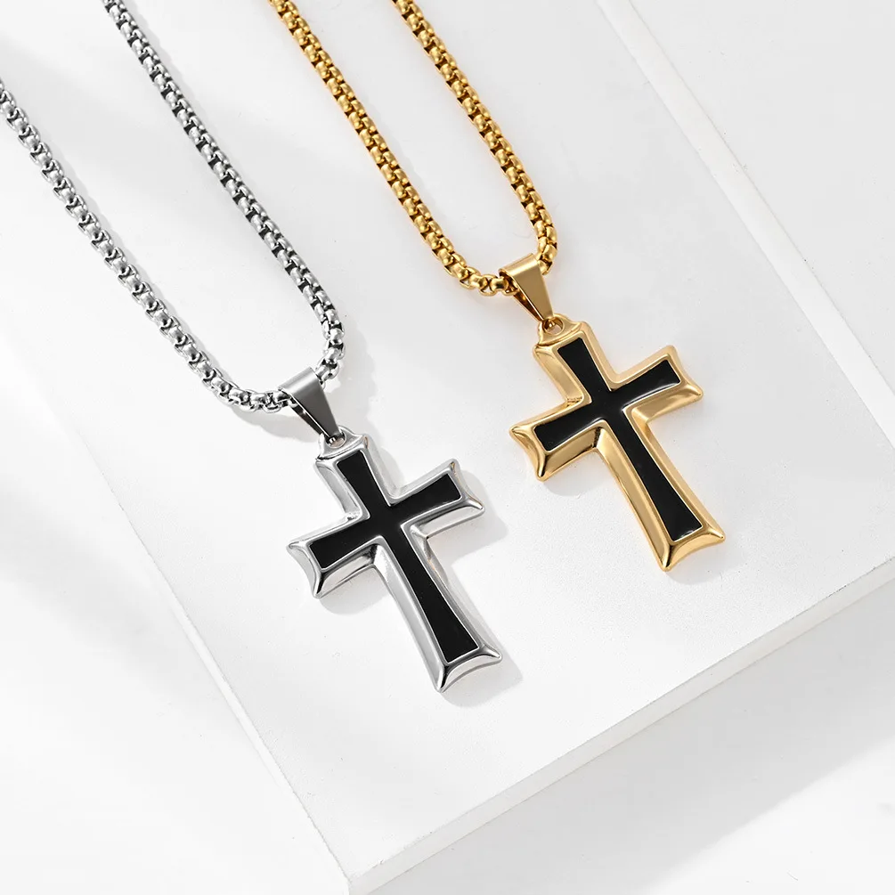 

PAVA 2022 cross necklace stainless steel black gold tone Cross Pendant Necklace