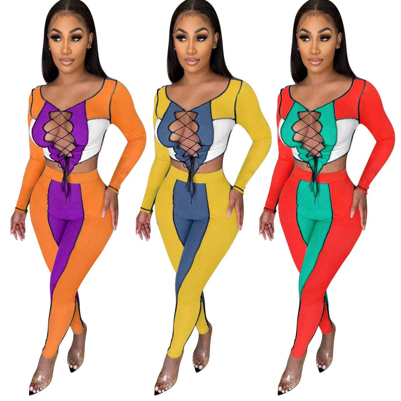 

Wholesale New Arrivals Womens Streetwear Sportswear 2 Piece Set Sexy Rib Outfits For Women