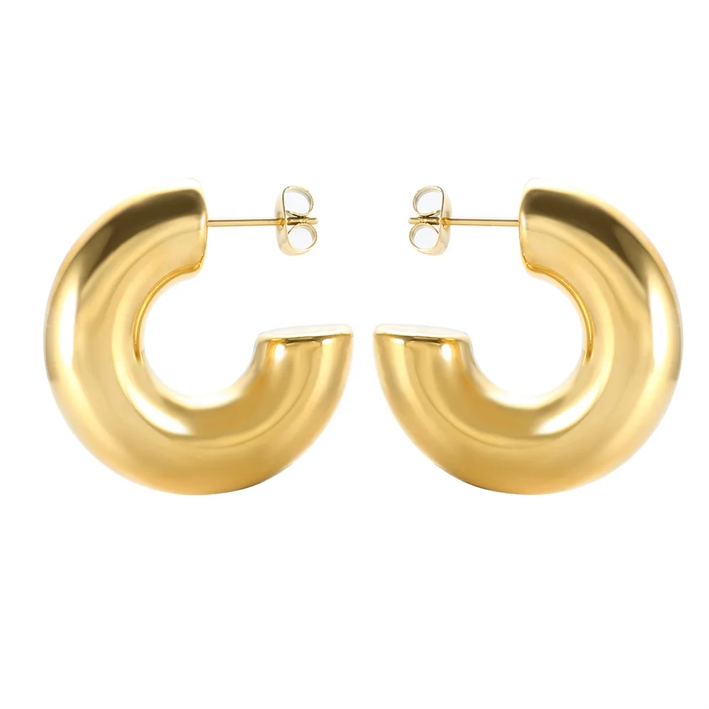 

Stainless Steel Minimalist Statement Hoops Thick Gold Hoop Earrings Big Chunky Gold C Shape Tube Hoops, Gold/silver/rose gold/black