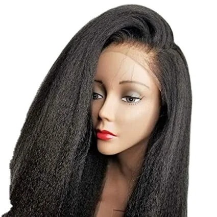 

Italian Yaki Lace Front Wigs 150% Yaki Kinky Straight Human invisible Hd transparent frontal wig pre plucked for Black Women, Natural color