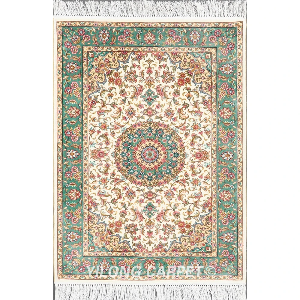 

YILONG 2'x3' Handmade Persian area rug for home decoration green oriental silk rug