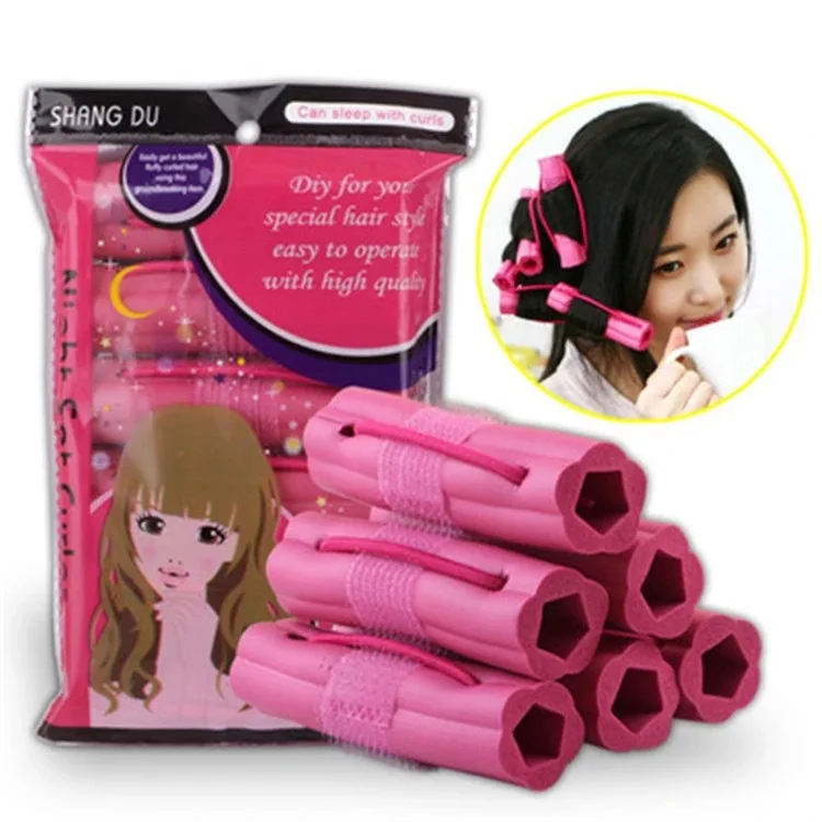 

Hot Selling 6pcs Soft Sponge Hair Curler Styling Hair Curlers Sets Magic DIY Tool Pink Color Curling Tools Hair Roller