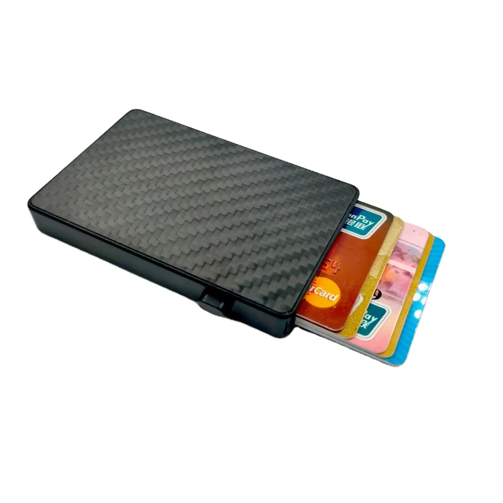 

Carbon Fiber Metal Pop Up for Men Anti RFID Aluminum Case Slim Business Credit Card Holder, Black,silver