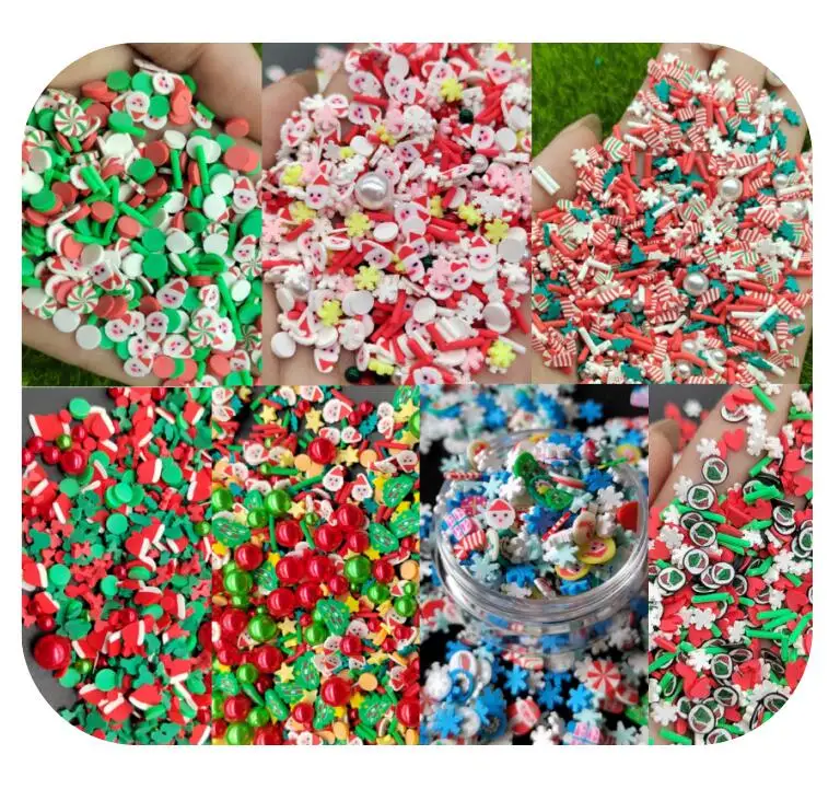 

Hot Selling 500g/Lot Christmas Theme 3D Polymer Clay Slice Xmas Sprinkles For Nail Art DIY Crafts Cake Phone Slime Filler Decor