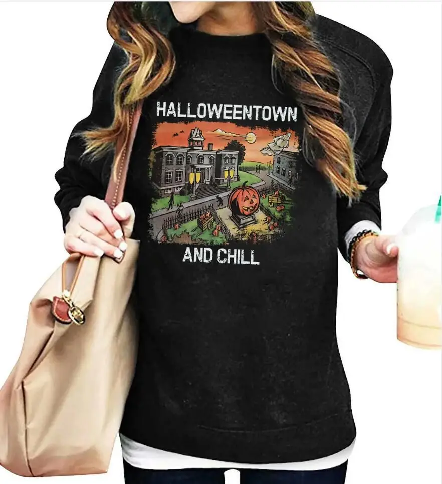 

CR002 women long sleeve knit streetwear pullover sweatshirt holloween town university fall halloween sweater, Customized color