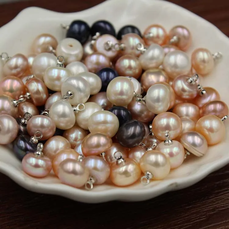 

Fresh Water Pearls Hole Half Drilled Wholesale Loose  Button Real Natural Freshwater Pearl, White/pink/purple