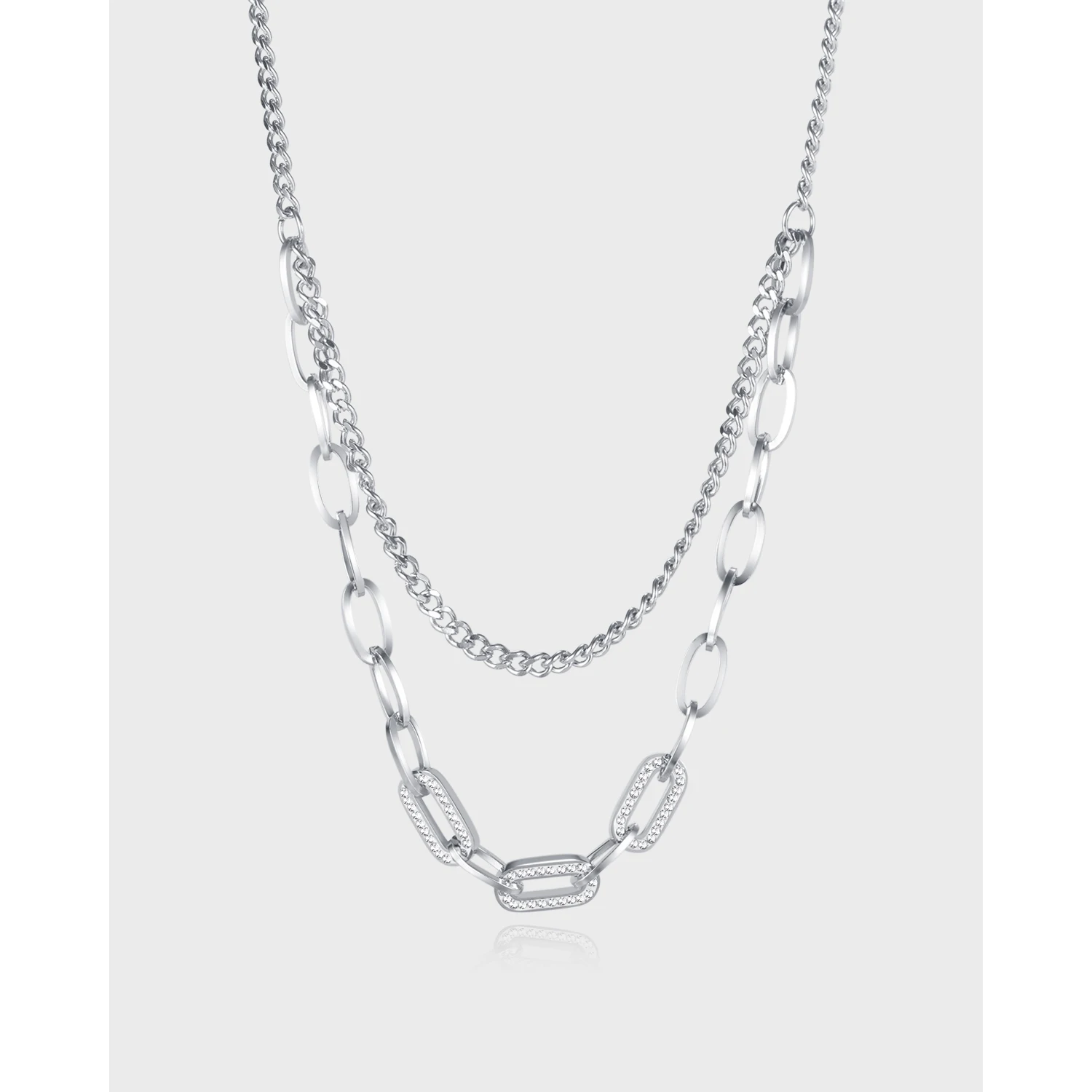 

2022 New Hip Hop Jewelry Wholesale Simple Stainless Steel Double Layer Necklace for Women