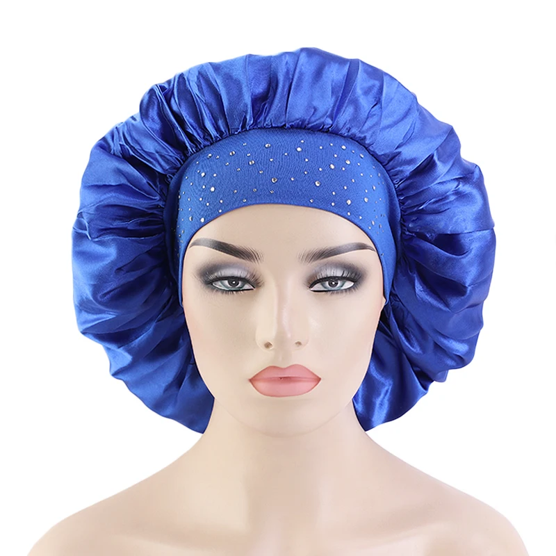 

2021 Large Band Comfortable Fashion Satin Bonnets Bulk Adjustable Sleep Cap Sleeping Bonnet Cap For Women Curly Hair