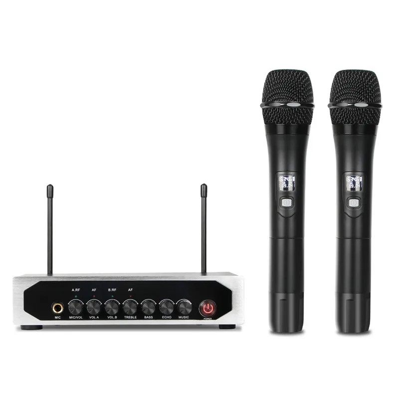 

UHF 500-590Mhz High Quality Professional Dual Wireless Microphone System stage performances Dynamic 2 Channel 2 Handhelds