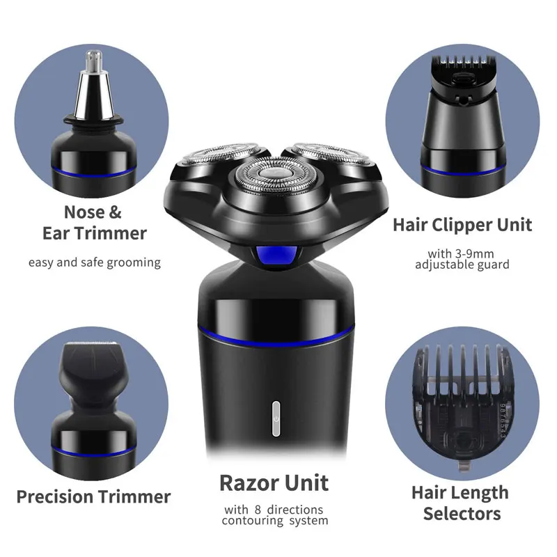 
5 in 1 Beard Nose Hair Trimmer Face Electric Shaver Rotary Razor Grooming Kit Rechargeable Electric Shaver 