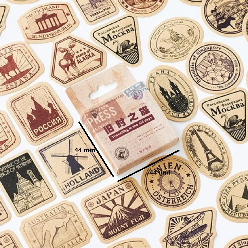 

46pcs/pack Old time travel hand account kraft paper box stickers decorative special shaped sealing stickers Vintage sticker box