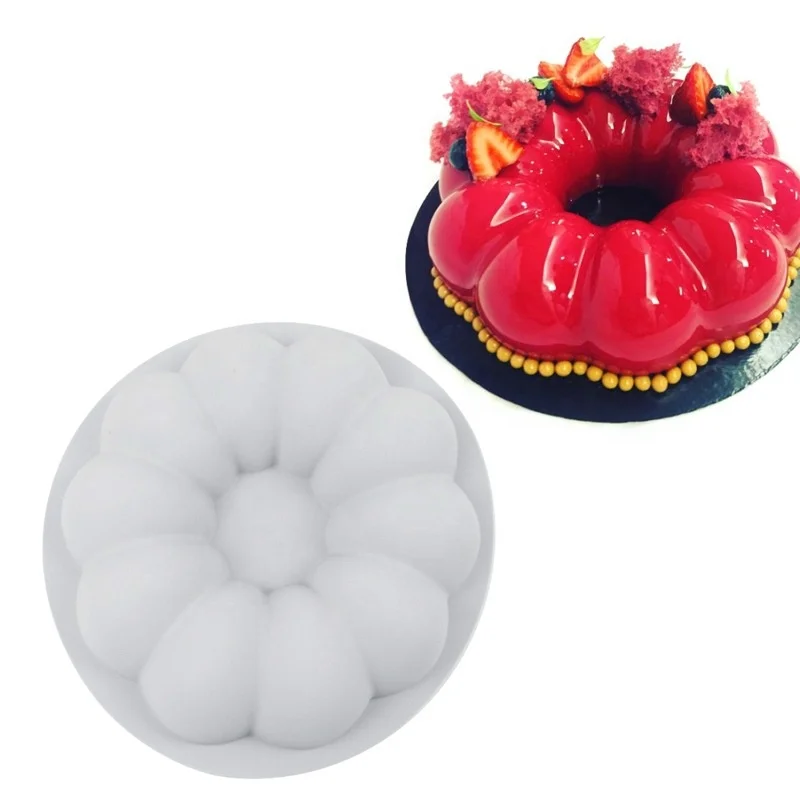 

8 inch Halloween Pumpkin Flower Shaped Fondant Mousse Ring Cake Silicone Mold French Baking Cake Mould, White