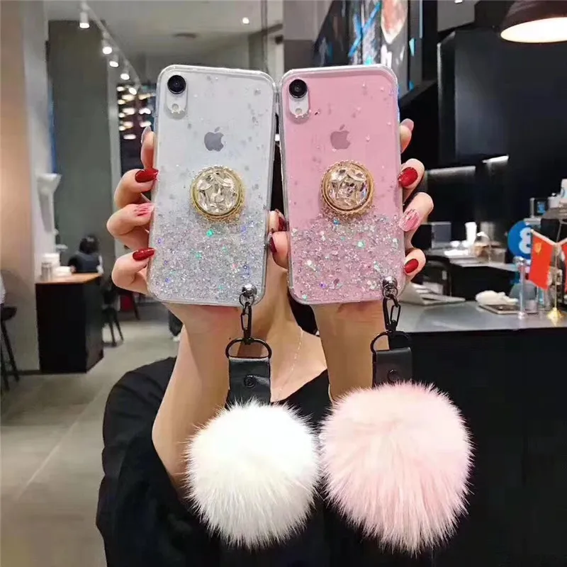

Glitter 3D diamond ring Holder stand soft phone case for iphone X XR XS 11 Pro Max 6 7 8 plus cover for samsung S8 S10 S9 Note