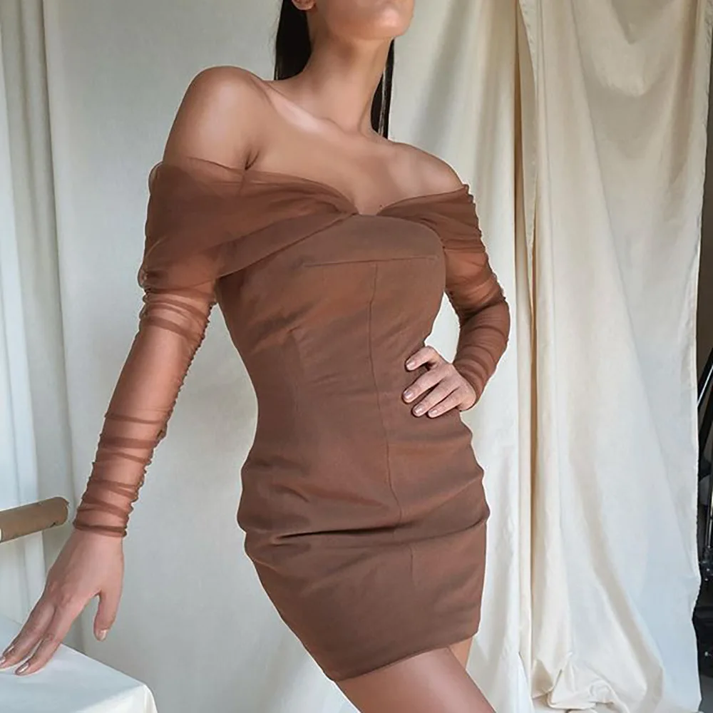 

2021 Women Bodycon Dresses Sexy Night Club Wear Fashion Ladies Off Shoulder Dress Evening Dress Slim Fit