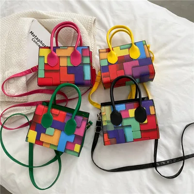 

Contrasting color stitching western style small square bag female 2021 new trendy fashion shoulder bag small bag casual