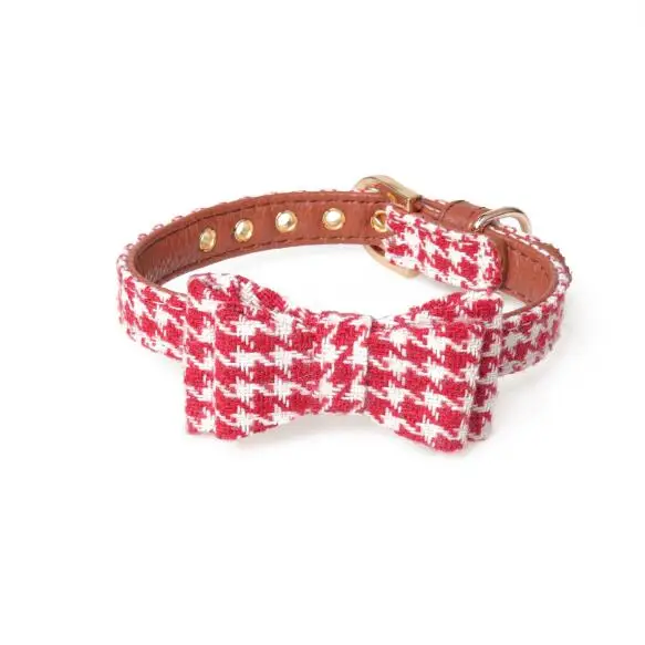 

Wholesale Pet Accessories Pure Cotton Cat Plaid Collar Dog Collar With Bow Tie