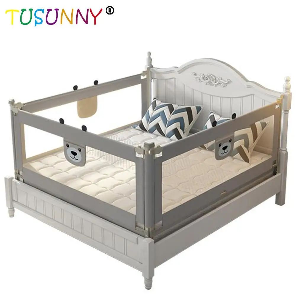 

Bed Rail for Toddlers Fold Down Safety Baby Bed Guard Swing Down Bed rail for Convertible Crib, Grey/pink/blue