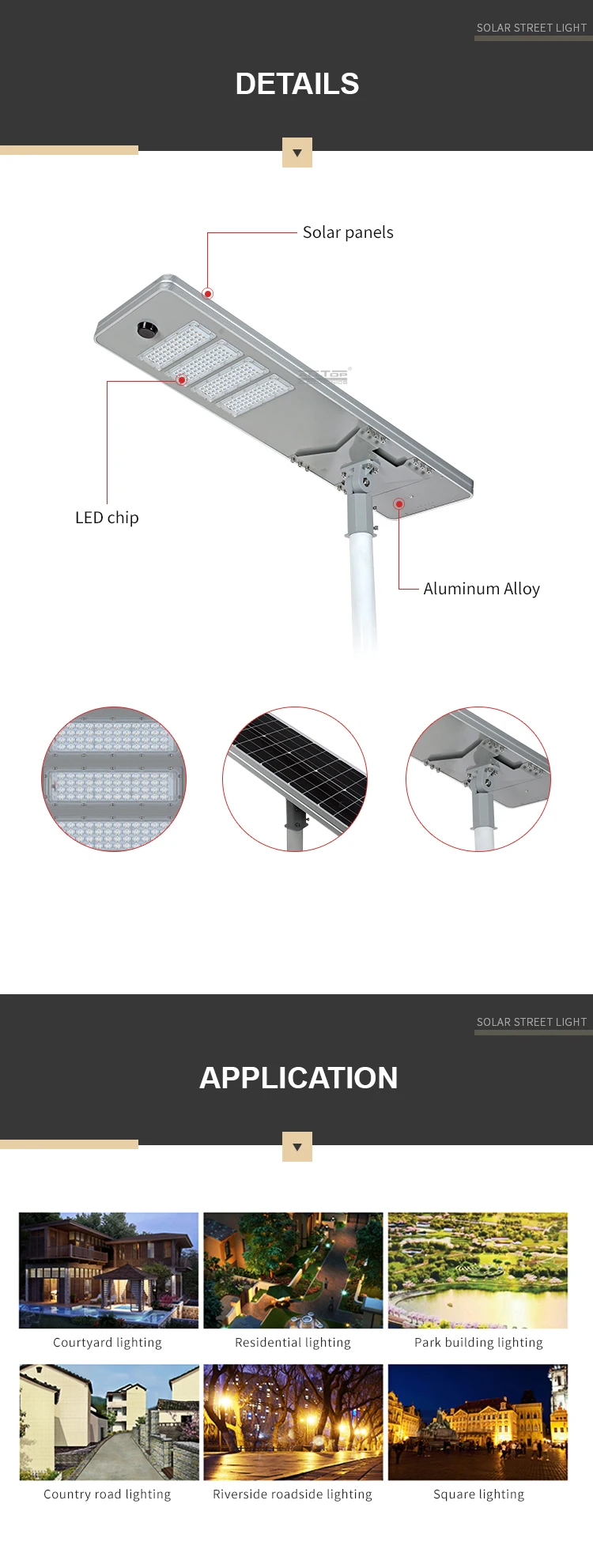 ALLTOP High quality outdoor courtyard lighting ip65 smd 50w 100w 150w 200w integrated all in one led solar street light