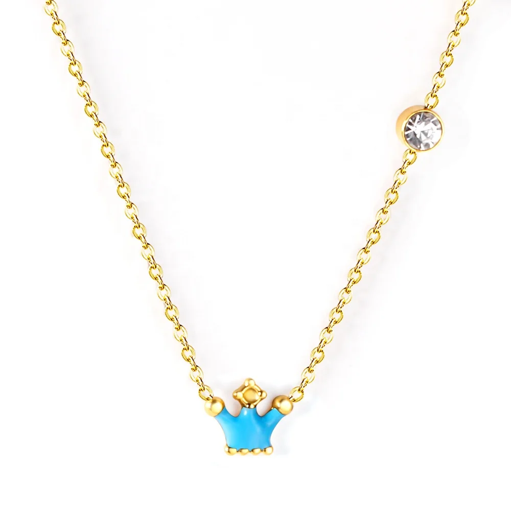 

Wholesale Custom Fashion Enamel Cute Cartoon Crown Girls Kids Necklace Jewelry, Gold/silver available