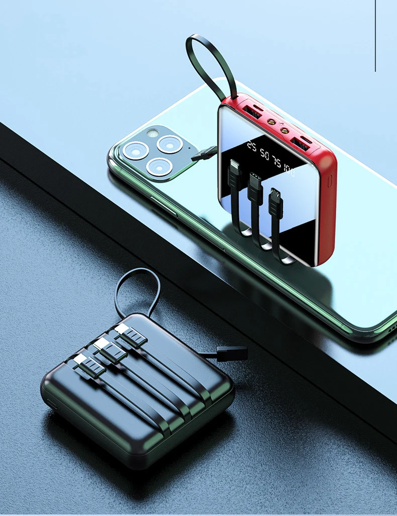 mini power bank 20000mah built in cable powerban
