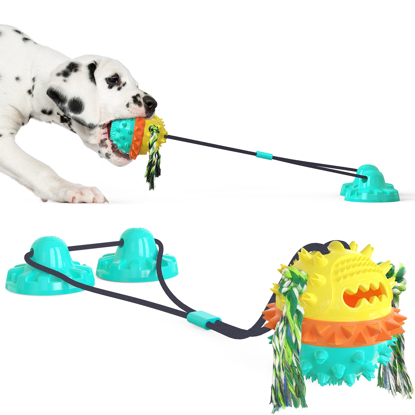 

SJZ Wholesale Luxury Custom Designer Indestructible Rubber Squeaky Chew Rope Interactive Ball Suction Cup Pet Puzzle Dog Toys