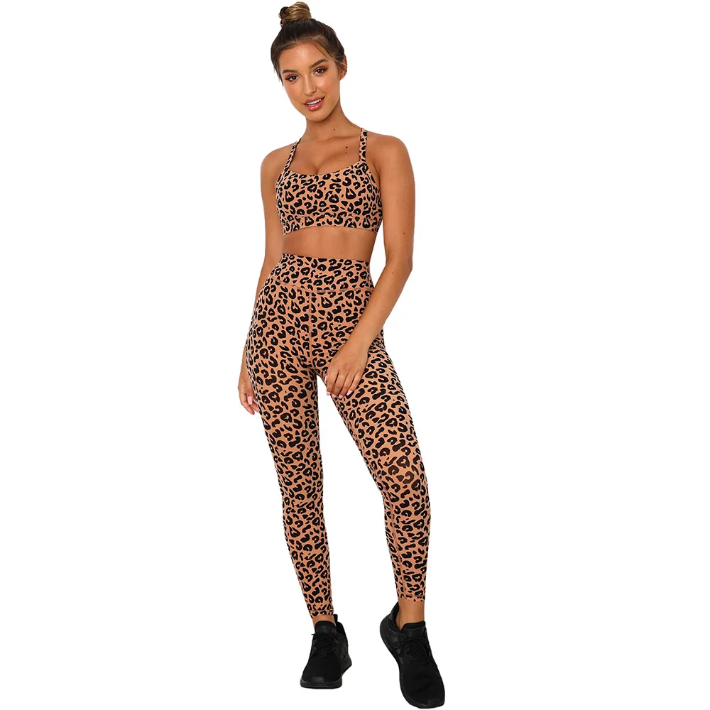 

Ladies Yoga Sling Set Stovepipe Running Sportswear Leopard Print Tight Set Feminine High Waist Workout Clothes